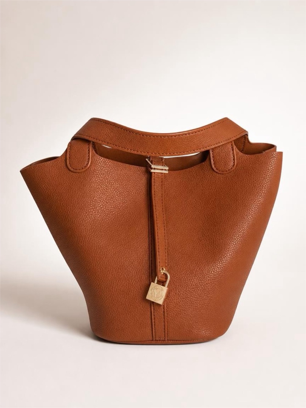 Valentino Garavani Brown Mini Leather Bucket Bag with Gold Hardware